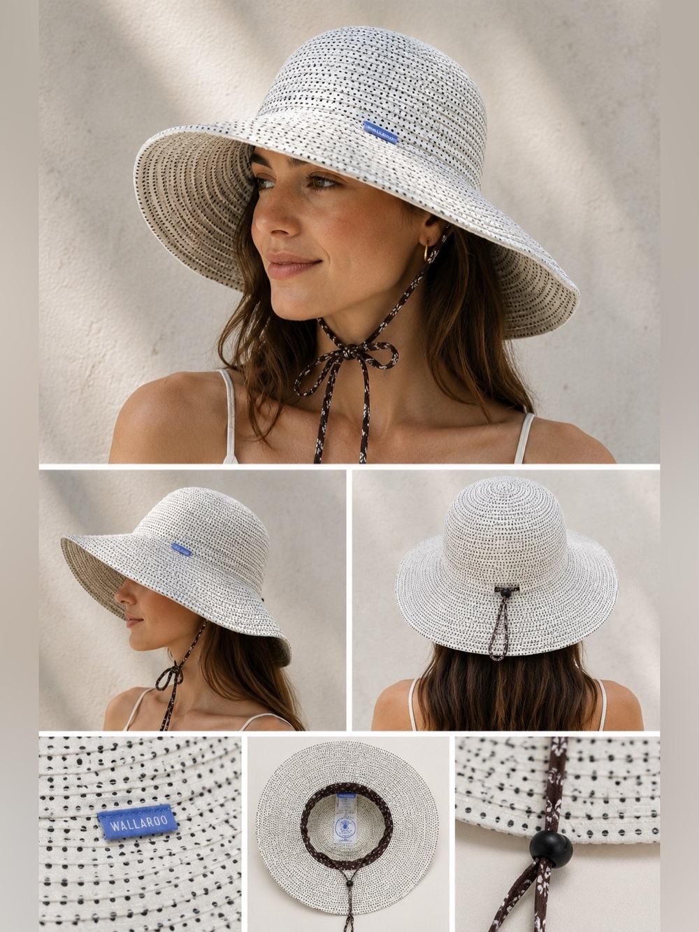 Wallaroo Scrunchie Sun Hat Wide Brim Packable Washable Adjustable Polka Dot